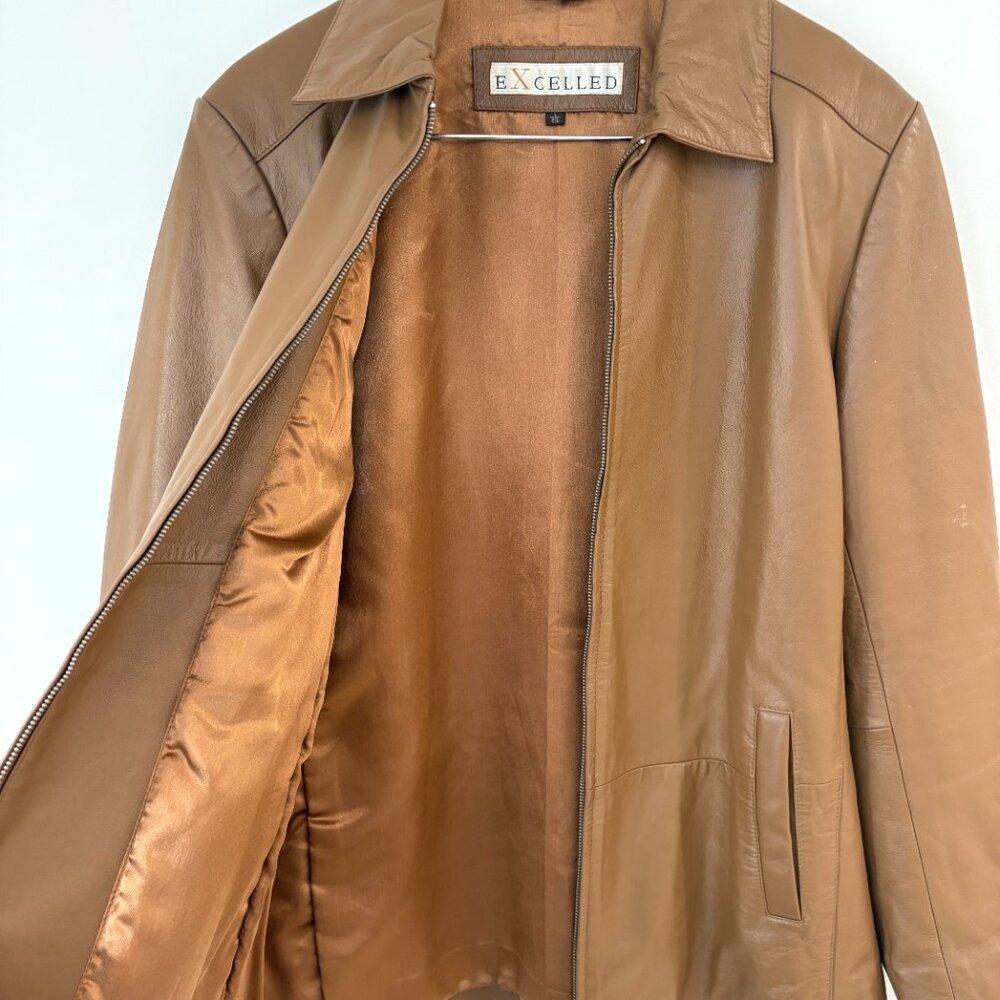 Men's Tan Leather Zip-Front Jacket - Picture 9 of 14
